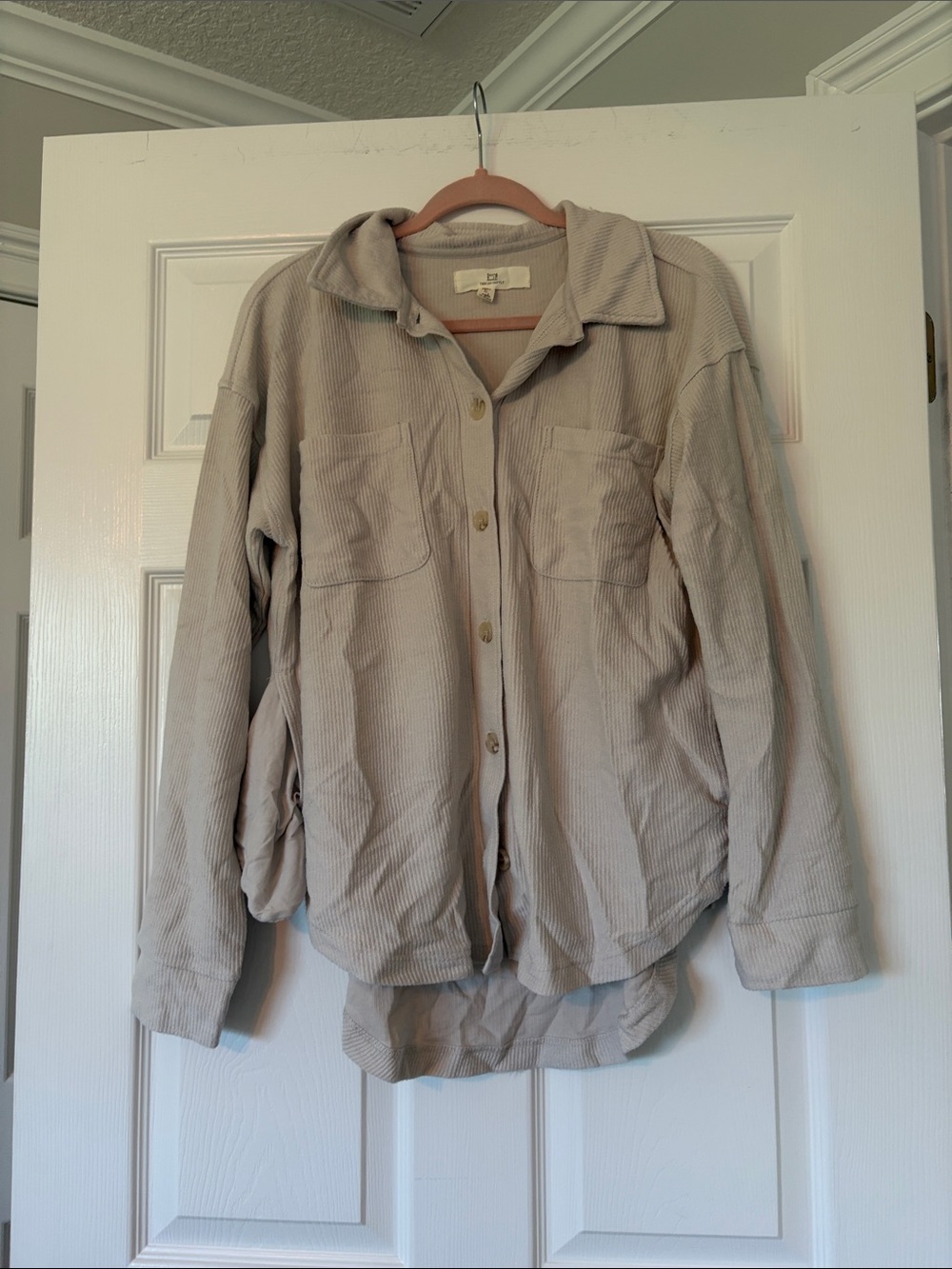 Thread & Supply Beige Corduroy Button-Up Utility Jacket